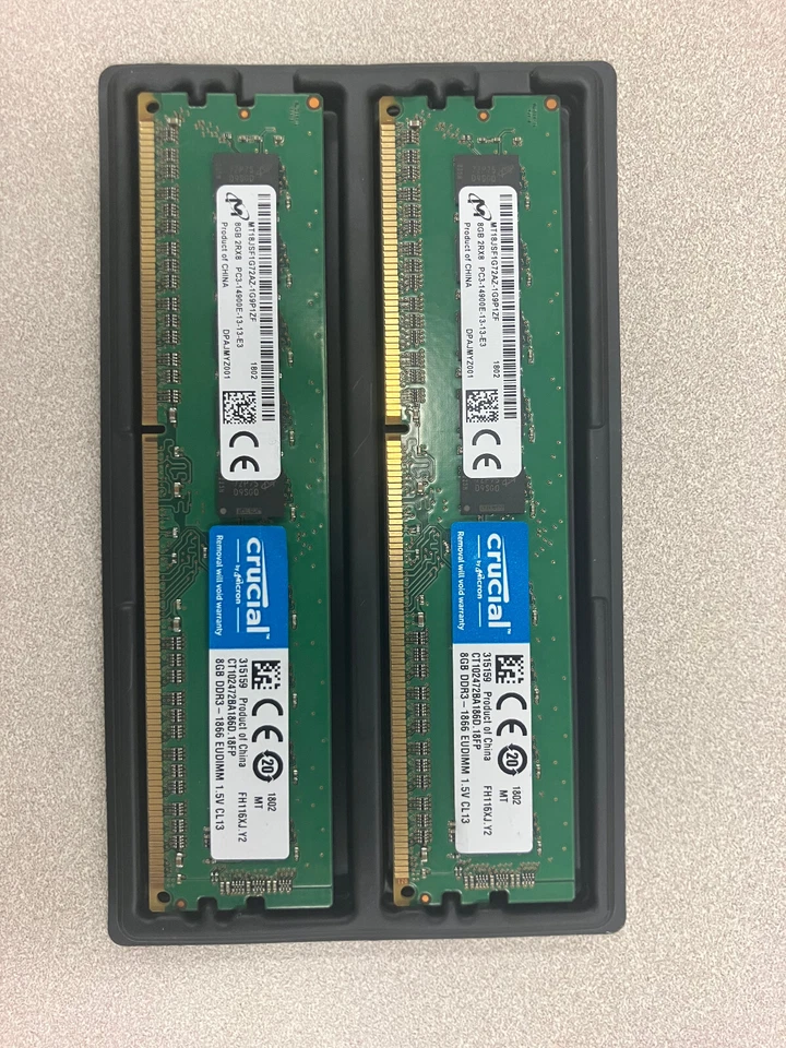 Crucial DDR3 16GB (2x8GB) 1866 MHz PC3-14900E EUDIMM ECC Server Memory RAM OEM!! - Image 1 of 1