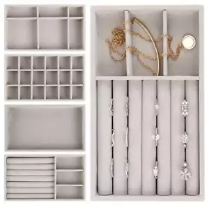 Display Box Tray Organizer Earring Storage Velvet Show Holder Jewelry Case Ring - Picture 1 of 16