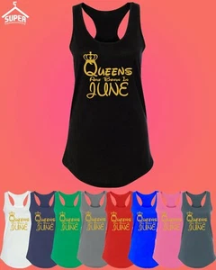 Queens Are Born In JUNE TANK TOP Lady Tank Best Birthday Tank TOP GOLD Logo  - Bild 1 von 11