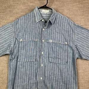 VTG Guess Georges Marciano Shirt Mens 1 Blue Chambray Striped USA Made 80s - Picture 1 of 16