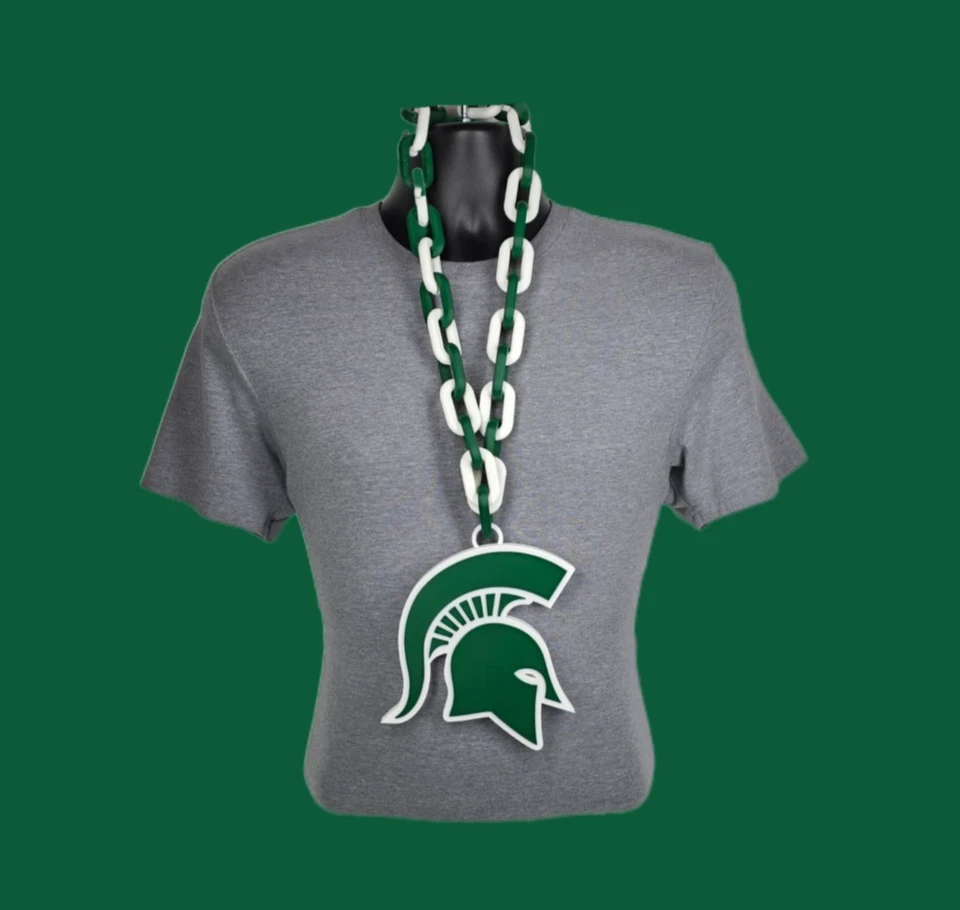 Michigan State Spartans MSU Verde Blanco Abanico Cadena Colgante Collar NCAA College Foto 1 de 1