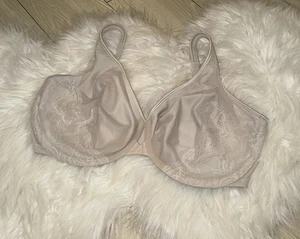 Lilyette 0456 Embellished Minimizer Bra Mesh Lace Underwire Womens 36DDD Beige - Picture 1 of 6