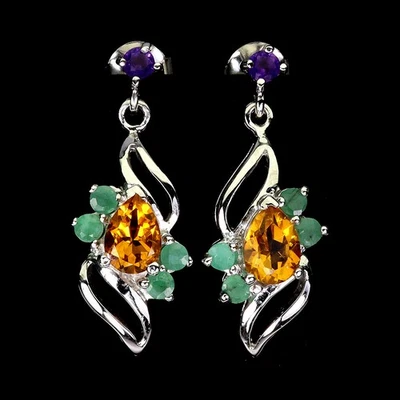 Pendientes de plata de ley 925 pera citrino amatista piedras preciosas joyería Foto 1 de 4