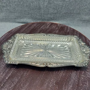 Bandeja Toalla Rectangular Cristal Vidrio con Diseño Elegante Plateado Ornamentado - Imagen 1 de 13