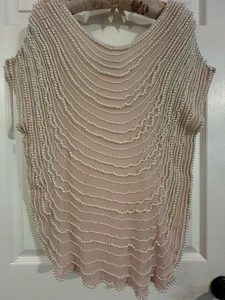 Royal Feelings Medium Pale Pink SILK blouse w/hand sewn faux pearls rayon lined - Bild 1 von 24