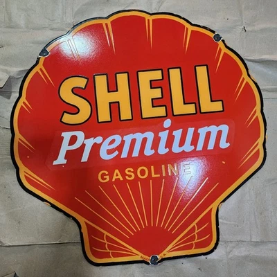 SHELL PREMIUM GASOLINE PORCELAIN ENAMEL SIGN 30 X 30 INCHES - Image 1 of 4