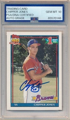 Chipper Jones 1991 Topps #333 RC novato firmado autógrafo Braves PSA 10 GEMA AUTO Foto 1 de 2