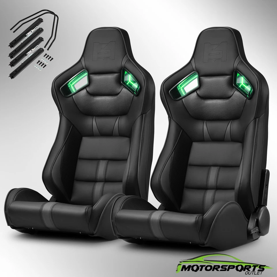 [Noen Racer Series]Black Reclinable PVC Univeral Racing Seats Car Seats Pair Foto 1 de 4