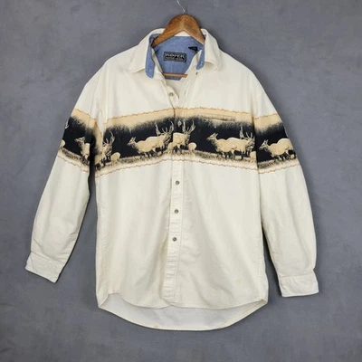 Camisa de colección Roper Range Gear para hombre grande beige azul algodón alce/ciervo con botones Foto 1 de 4