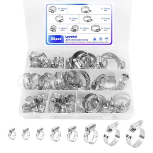 60 Stück verschiedene Größen Schlauchschellen Set 304 Edelstahl verstellbar 6-38 mm Ra... - Bild 1 von 7