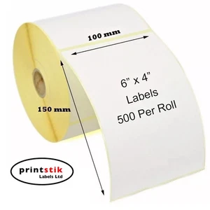 Zebra GK420D - 100mm x 150mm 4 x 6" WHITE Direct Thermal Labels Free UK P&P - Picture 1 of 2