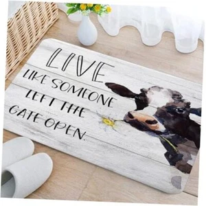 Cow Bathroom Rugs, Portrait of Highland Cow Bath Mat, Farmhouse 16"X24" - Picture 1 of 4