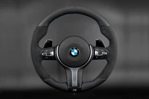BMW F30 F31 F20 X4 X5 X6 M Flat Bottom Steering Wheel Alcantara Nappa Black Ring - Picture 1 of 9