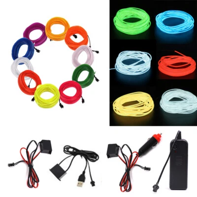 LED Atmosphere Glow EL Wire Neon String Strip Lights Rope Tube Lamp + Controller - Image 1 of 4
