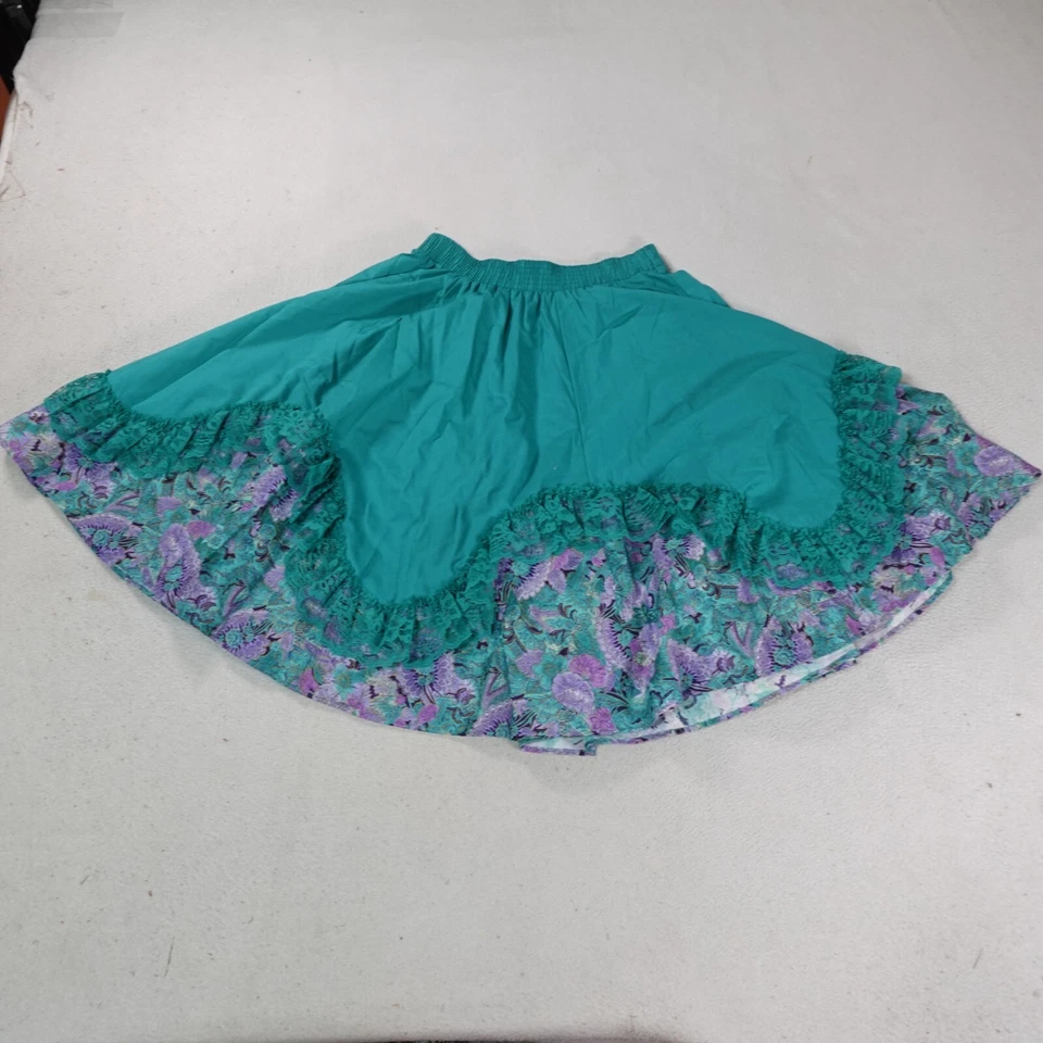 Falda Vintage Malco Modes Mujer Pequeña Verde Cuadrada Bailando Hoedown Vaquera Foto 1 de 4