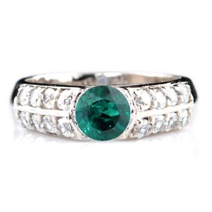 1.15Ct 100% Natural Green Emerald IGI Certified Diamond Ring In 14KT White Gold - Imagen 1 de 11