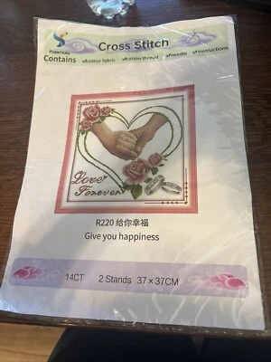 Kit de punto de cruz estampado #220 Love Forever "Give You Happiness" Nuevo en paquete Foto 1 de 4
