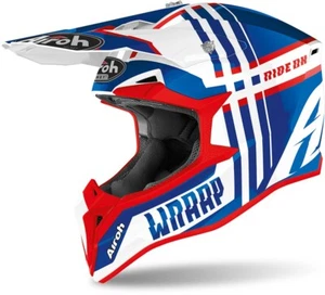 CASCO BAMBINO HELMET MOTO CROSS AIROH WRAAP YOUTH BROKEN BLU RED TG S 55-56 CM - Picture 1 of 2