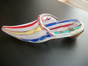 -Collectible VTG Italian 4 1/8" Glass Shoe Latticino Swirls Rainbow Ribbons - Picture 1 of 3