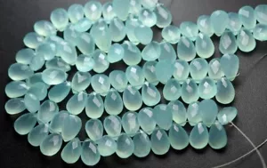 10 Ps Natural Aqua Chalcedony Pear Beads Faceted Briolette Jewelry Making 8X12MM - Picture 1 of 2