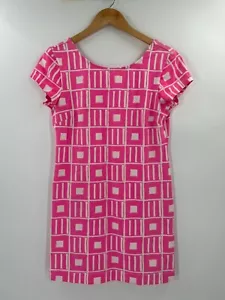 Mahi Gold Women Large Pink Geometric Print Dress Short Sleeve Cotton Blend - Picture 1 of 6