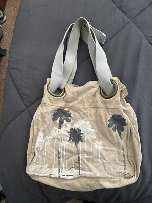 Bolso de Mano Antiguo Azul Marino Reutilizable de Lona Doble Asas Tropical Palmeras Cali Gris Foto 1 de 4