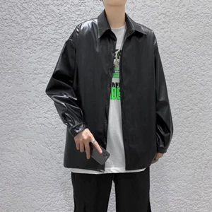 Black Unisex Ladies Faux Leather Top Coat Jacket Outwear Motorcycle Casual Chic - Picture 1 of 12
