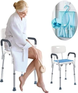 Medokare Adjustable, Padded, Shower Seat w/Back Rest, Easy Assembly, White, New