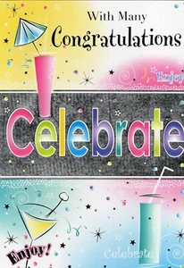 'WITH MANY CONGRATULATIONS - CELEBRATE' GREETINGS CARD AND ENVELOPE 5" X 7" - Picture 1 of 3