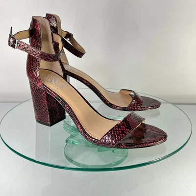 Vince Camuto Beah Sandal Size 7.5 M Red Black Leather Snake Print Ankle Strap - Image 1 of 4