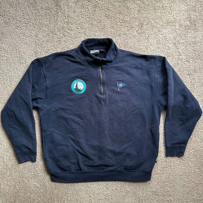 Suéter Peace Haven Para Hombres XL 1/4 Cremallera Cuello Simulado Azul Marino Grueso Pullover Banderín Foto 1 de 4