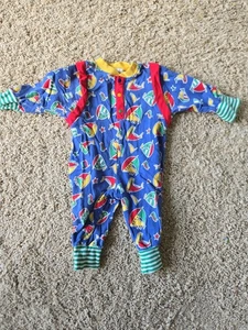 VTG GYMBOREE Rainbow Tag Colorblock Romper Infant Boy Boats & Flags - Picture 1 of 11