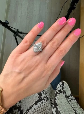 Anillo de oro de 14K con banda a juego, diamante cultivado en laboratorio corte marquesa E VVS2 5,45 CTW Foto 1 de 4