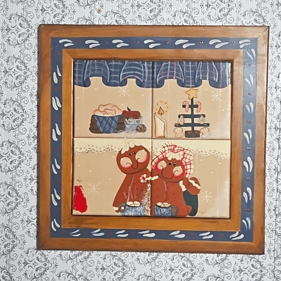 De colección Y2K 1997 Pan de Jengibre Navidad Country Kitch Firmado ÚNICO Arte Foto 1 de 4