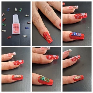 2025 Year Rhinestone Nail Charm & Nail Glue Manicure/Art Decoration Set - Picture 1 of 28