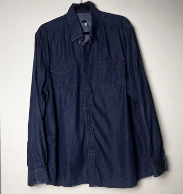 Camisa Ocean & Coast Hombre XL Azul Algodón Mezcla Bambú Abotonada Cambray Pestaña Enrollable Foto 1 de 4