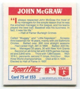 1989 Sportflics Trivia Insert #75 John McGraw New York Giants - Bild 1 von 2