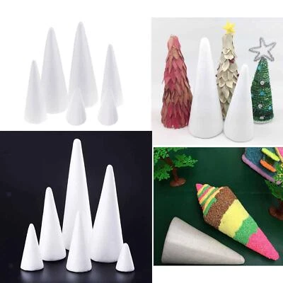 11x Polystyrene Solid Cones Shaped 5 Sizes Crafts Xmas Trees DIY 7-25cm - Image 1 of 4