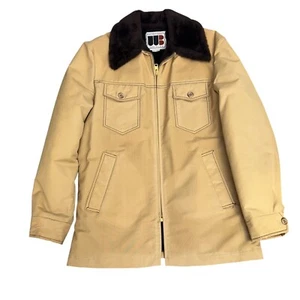 Vintage 70er Herren 40 Medium William Barry hellbraun Popeline Scheunenjacke Kunstfell gefüttert MOD - Bild 1 von 12
