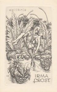 Exlibris - OTTOHANS BEIER - For Irma Frost - Mythology / Faun / Flowers-Unsigned - Imagen 1 de 1