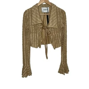 Zemeta Womens Open Front Cardigan Medium Brown Collared Bell Sleeve Cropped - Picture 1 of 11