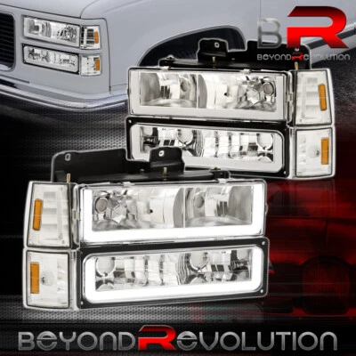 For 1994-1998 GMC C10 C/K C1500 C2500 C3500 Chrome LED Headlights Bumper Lamp - Image 1 of 4