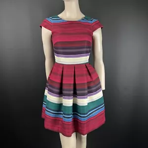 Ted Baker Dress Size 6 Womens Deep Pink Mix Rozah Blushing Bouquet Stripe Zip - Picture 1 of 12