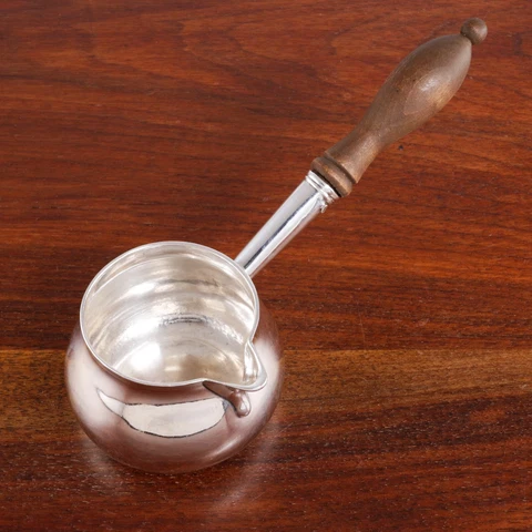 HENRY HEBERT ? GEORGE II STERLING SILVER SAUCE BOAT /PIPKIN WOODEN HANDLE 1731 Cover