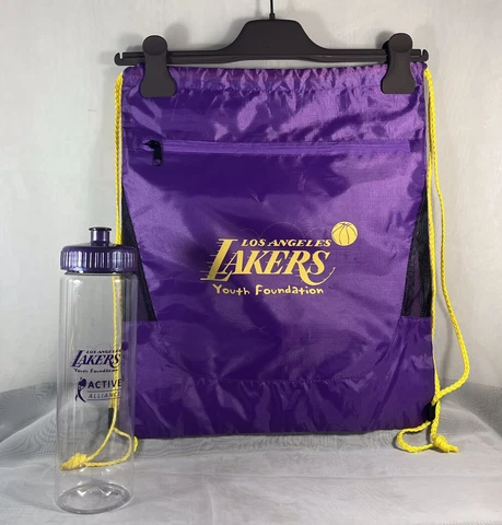 Los Angels Lakers Youth Sport Set 16 X 13” Drawstring Backpack & Water Bottle Cover