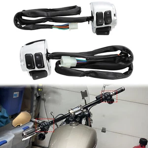 Chrome Motorcycle 1" Handlebar Control Switches + Wiring Harness For Harley Dyna - Foto 1 di 13