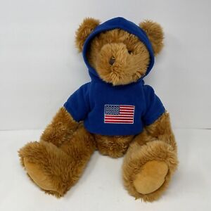 Russ Berrie Plush Teddy Bear USA Flag Hoodie Sweater 17” Patriotic Lovie Soft