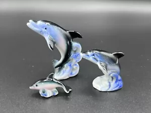Mini 3 delfini porcellana vintage set statuine porcellana Taiwan - Foto 1 di 9