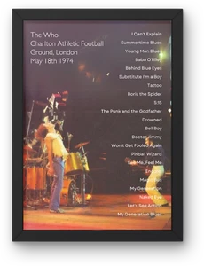 The Who Charlton 1974 Setlist Poster A1-5 Rahmen Option Mod Rock Daltrey Moon - Bild 1 von 2
