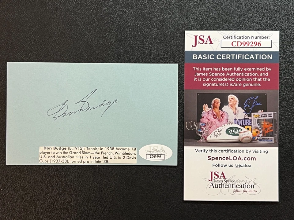 Don Budge Signed Index Card JSA w/COA Pro Tennis Icon 1938 Grand Slam Champ WOW! - Image 1 of 4